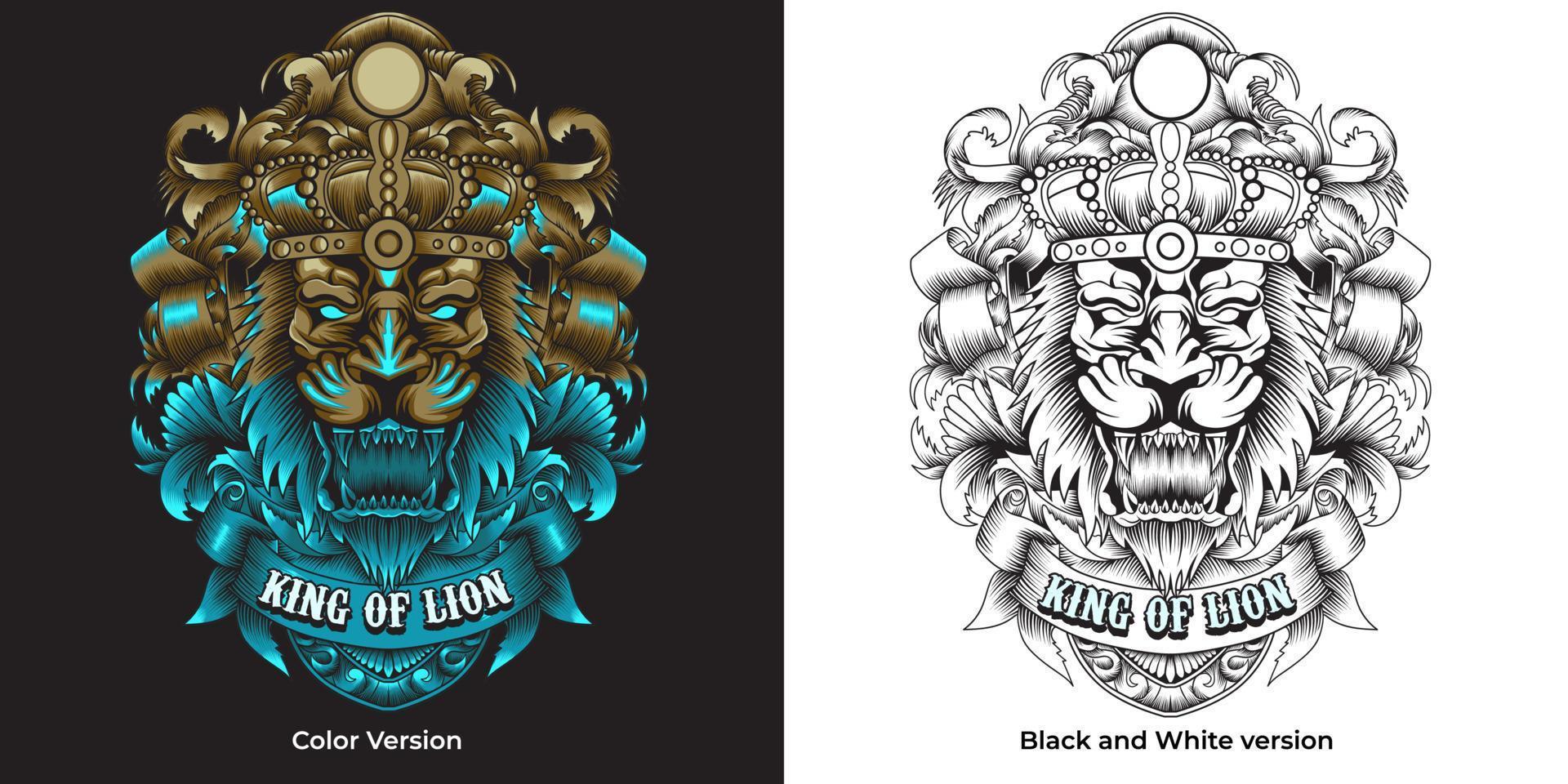 King of Lion with neon color and ornament pattern vector