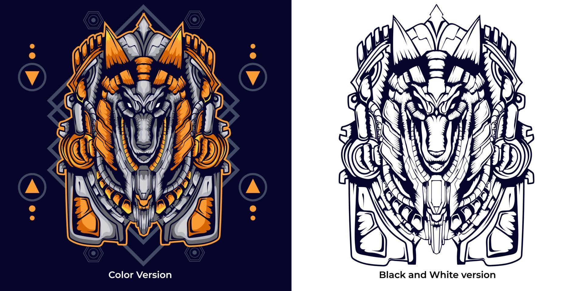 Mecha Anubis illustration with sacred geometry background vector