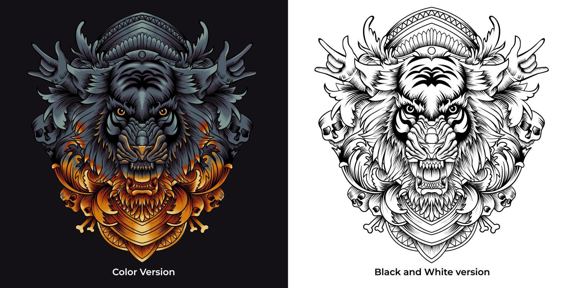 angry tiger face with ornament background vector