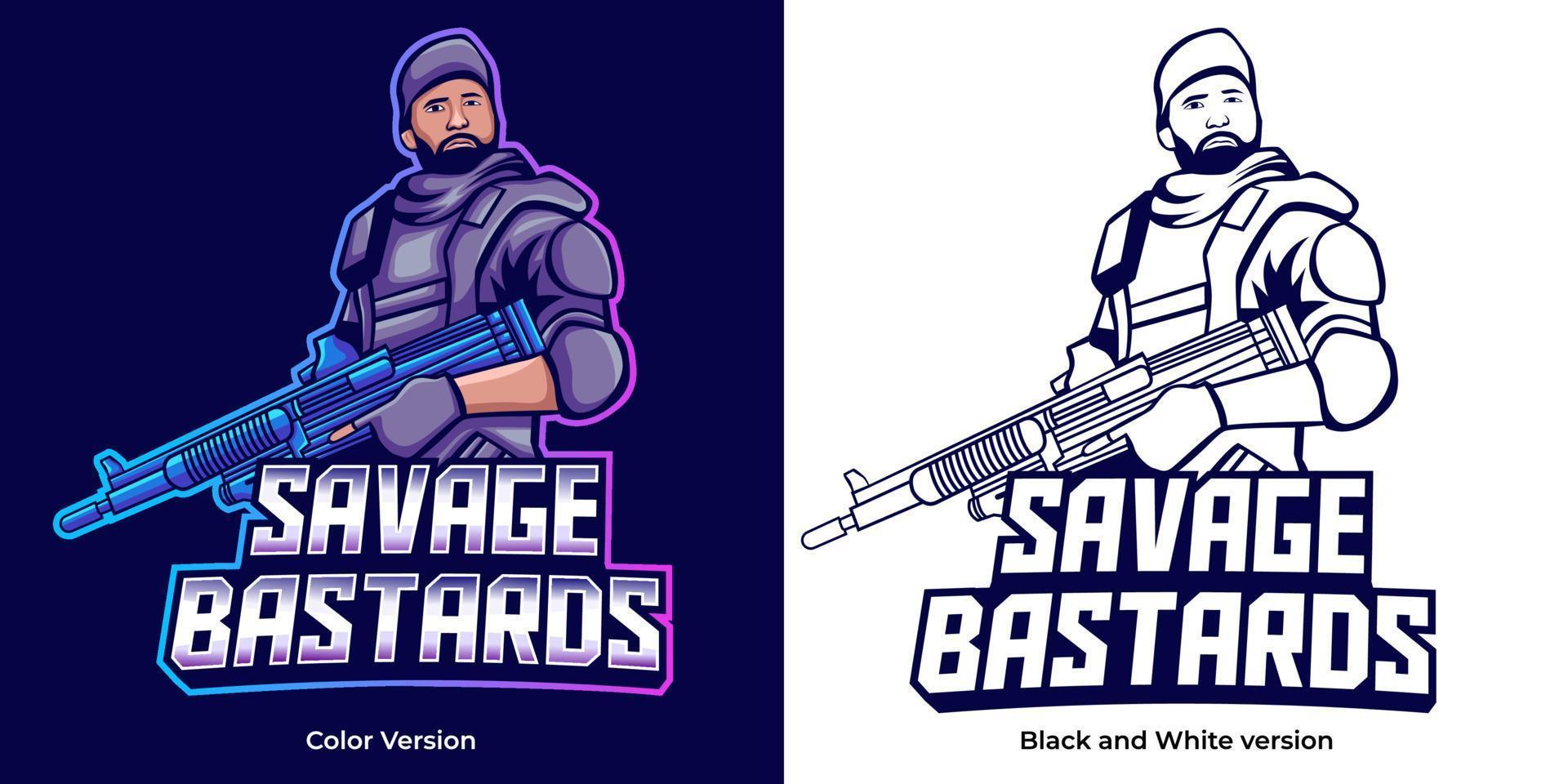 soldier holding rifle mascot logo vector
