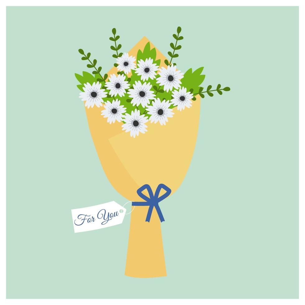 Bouquet with blooming flowers wrapped in craft paper. Florist composition for holiday celebration vector