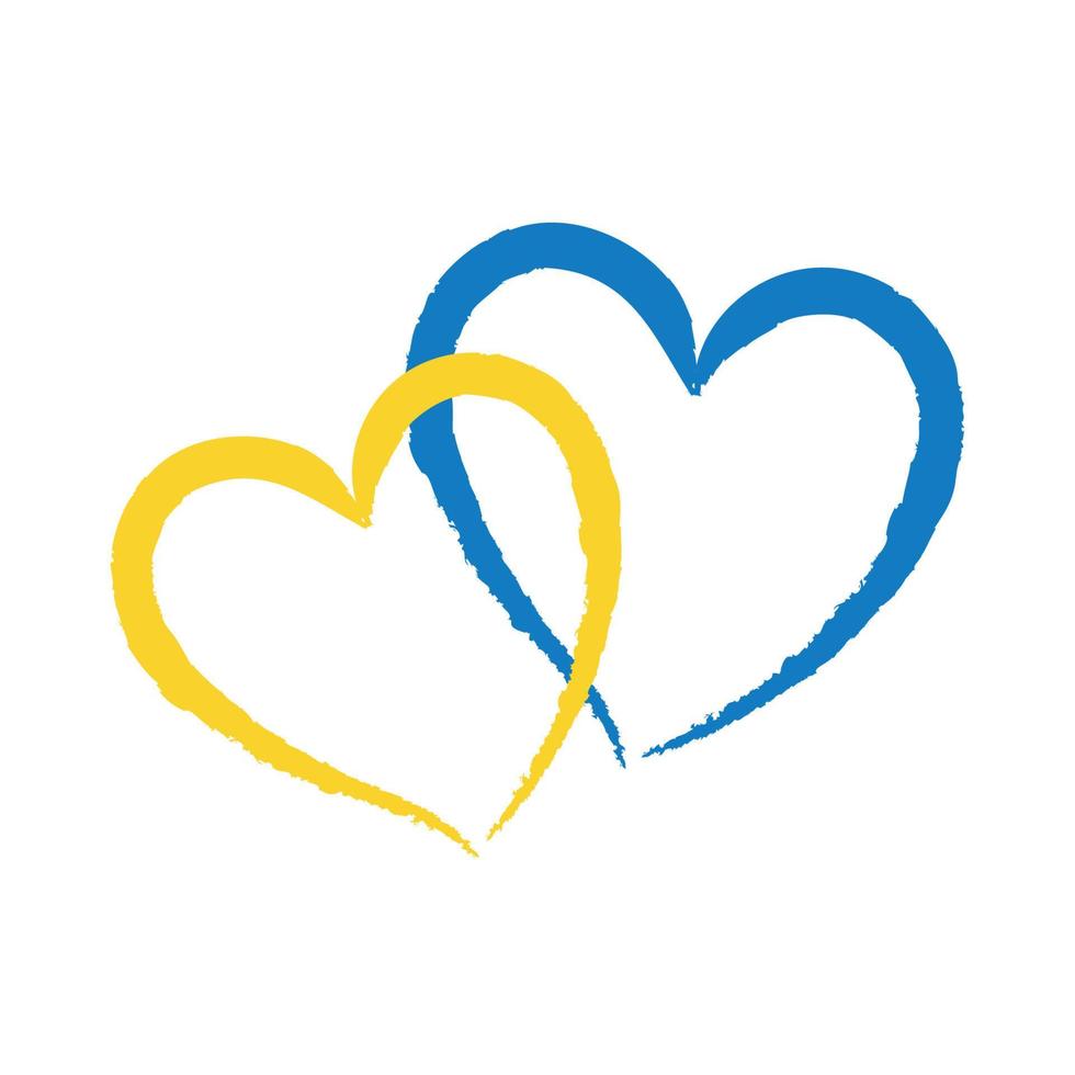 corazones dibujados a mano azul y amarillo. amor ucrania. elemento de diseño para pegatina, pancarta, afiche, tarjeta, impresión vector