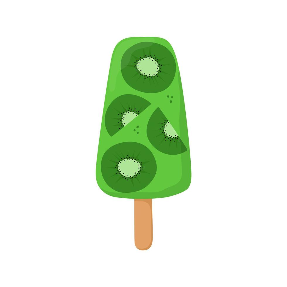 Popsicle with kiwi fruit. Can be used for poster, print, cards and clothes decoration, for food design and ice cream shop logo. vector