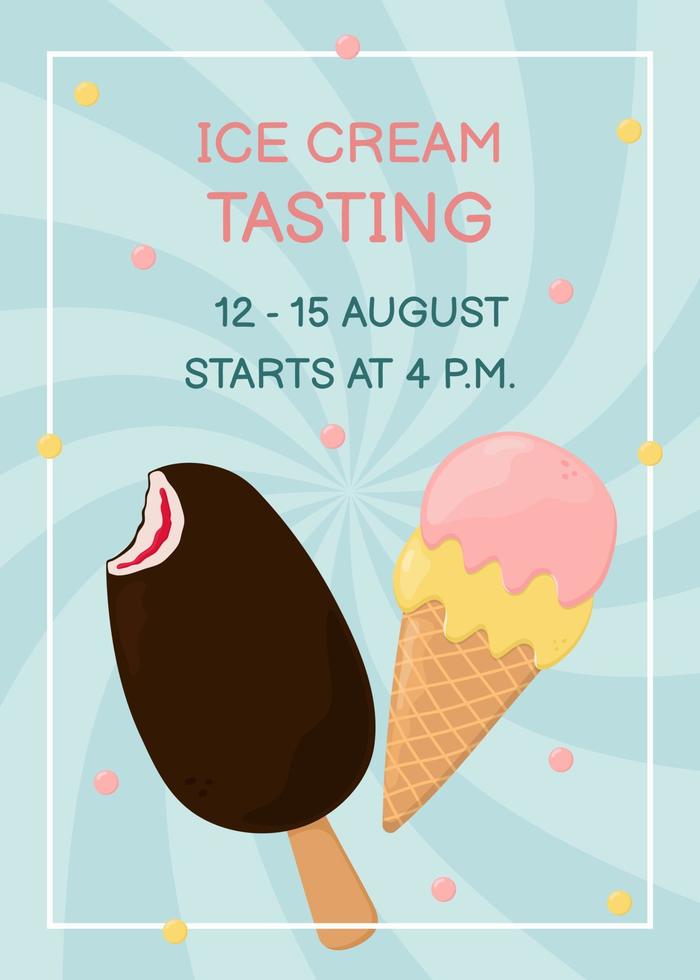 Ice cream tasting invitation. Template for poster, banner, card and flyer vector