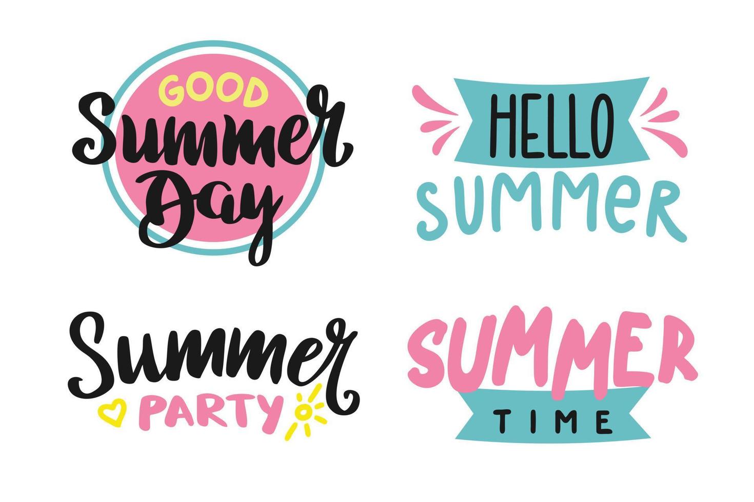 Lettering Hello Summer set on white background Summer banner greeting card Vector illustration in flat style