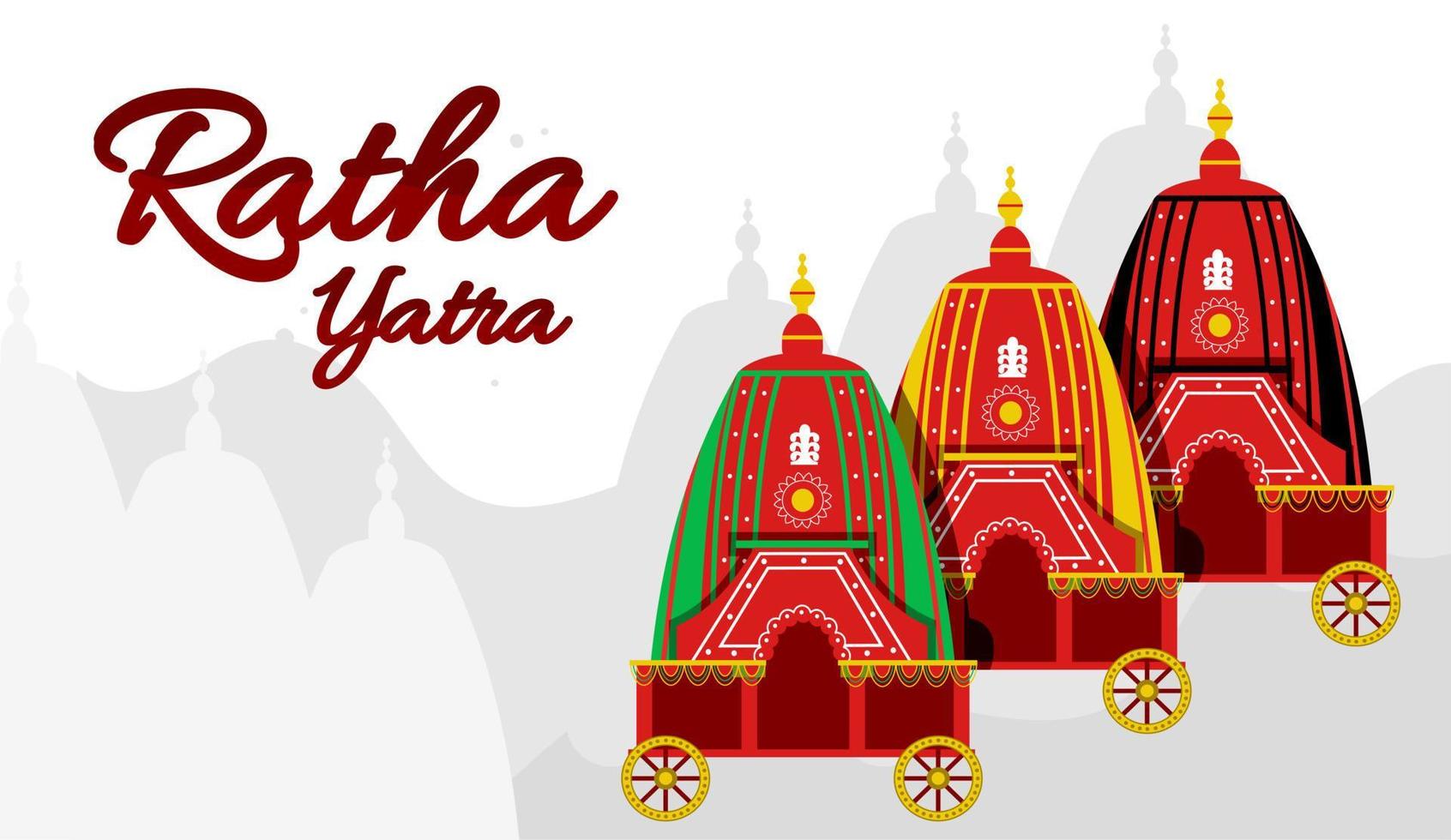 ratha yatra festival un carro con deidades de madera de jagannath, baladeva y subhadra. Ilustración de vector de tarjeta de felicitación de banner de vacaciones