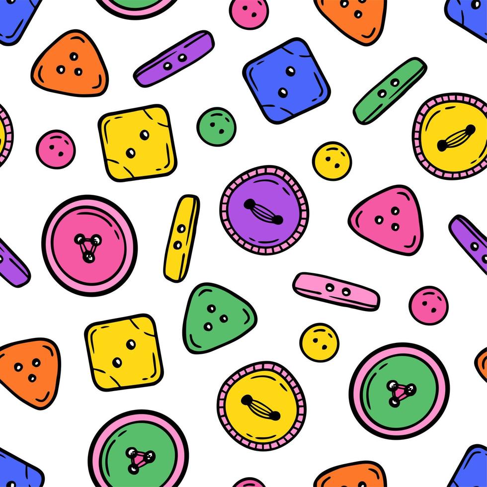 Pattern buttons Needlework sewing knitting multicolored doodle Hand made Vector illustration in doodle style