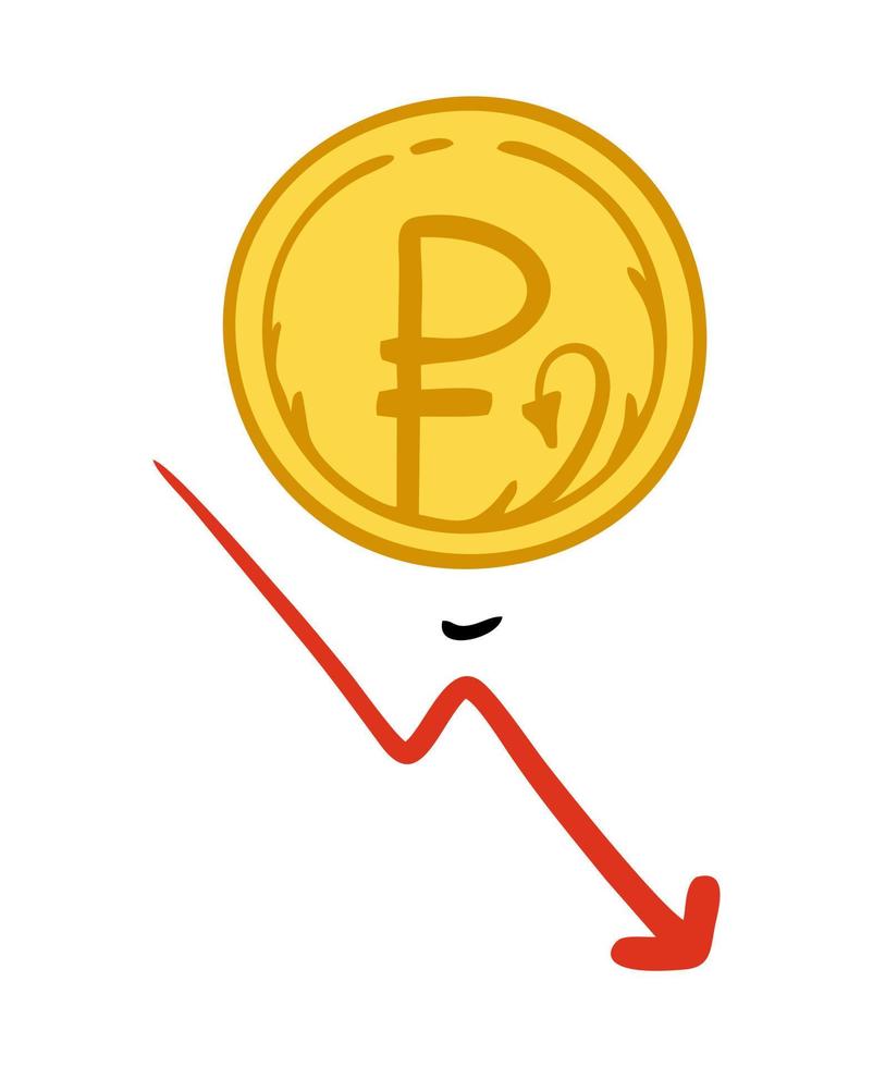 el gráfico de crecimiento y caída del rublo ruso. moneda rusa sobre un fondo blanco. ilustración vectorial de un garabato. vector