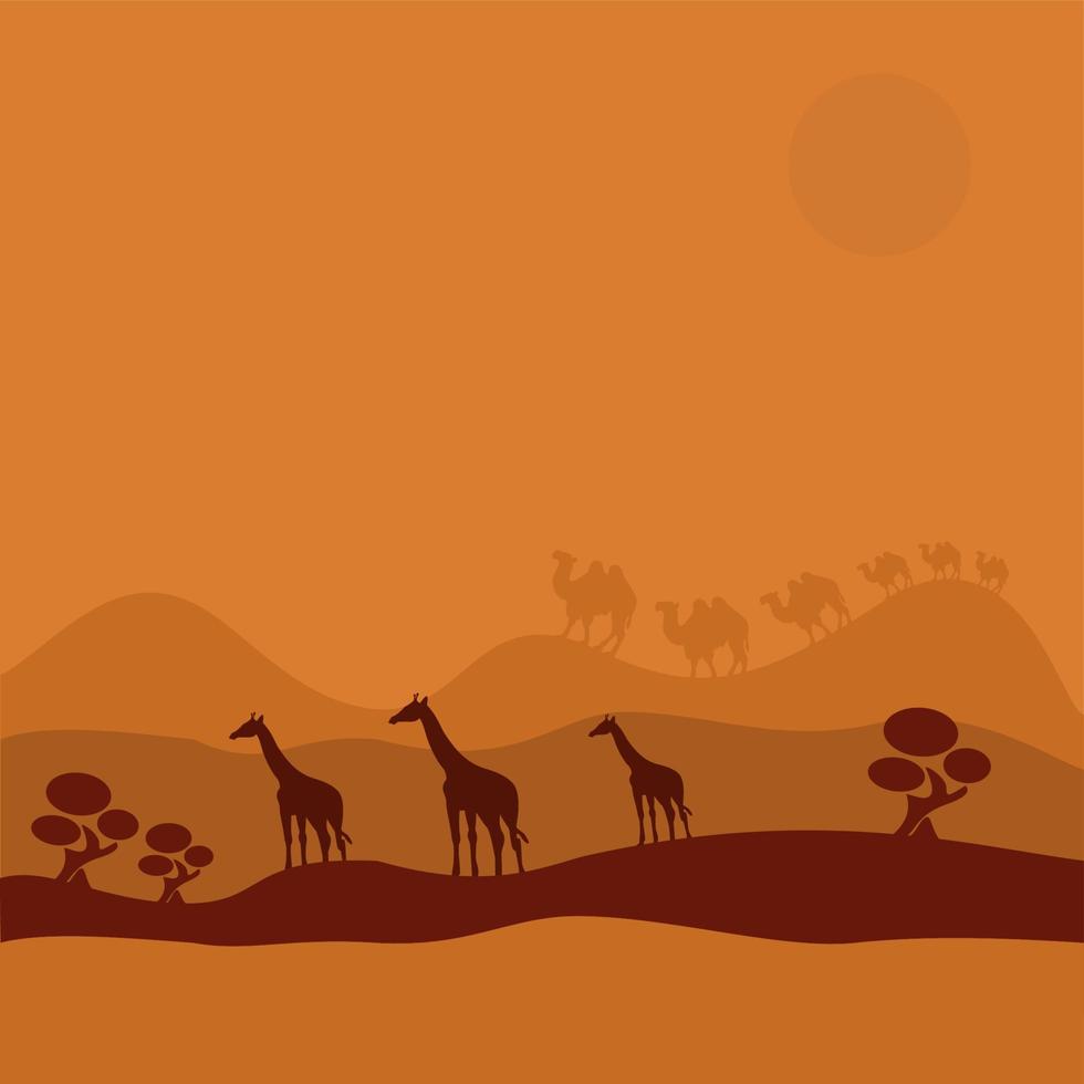 jirafas africanas caminando por el desierto, ilustración vectorial vector