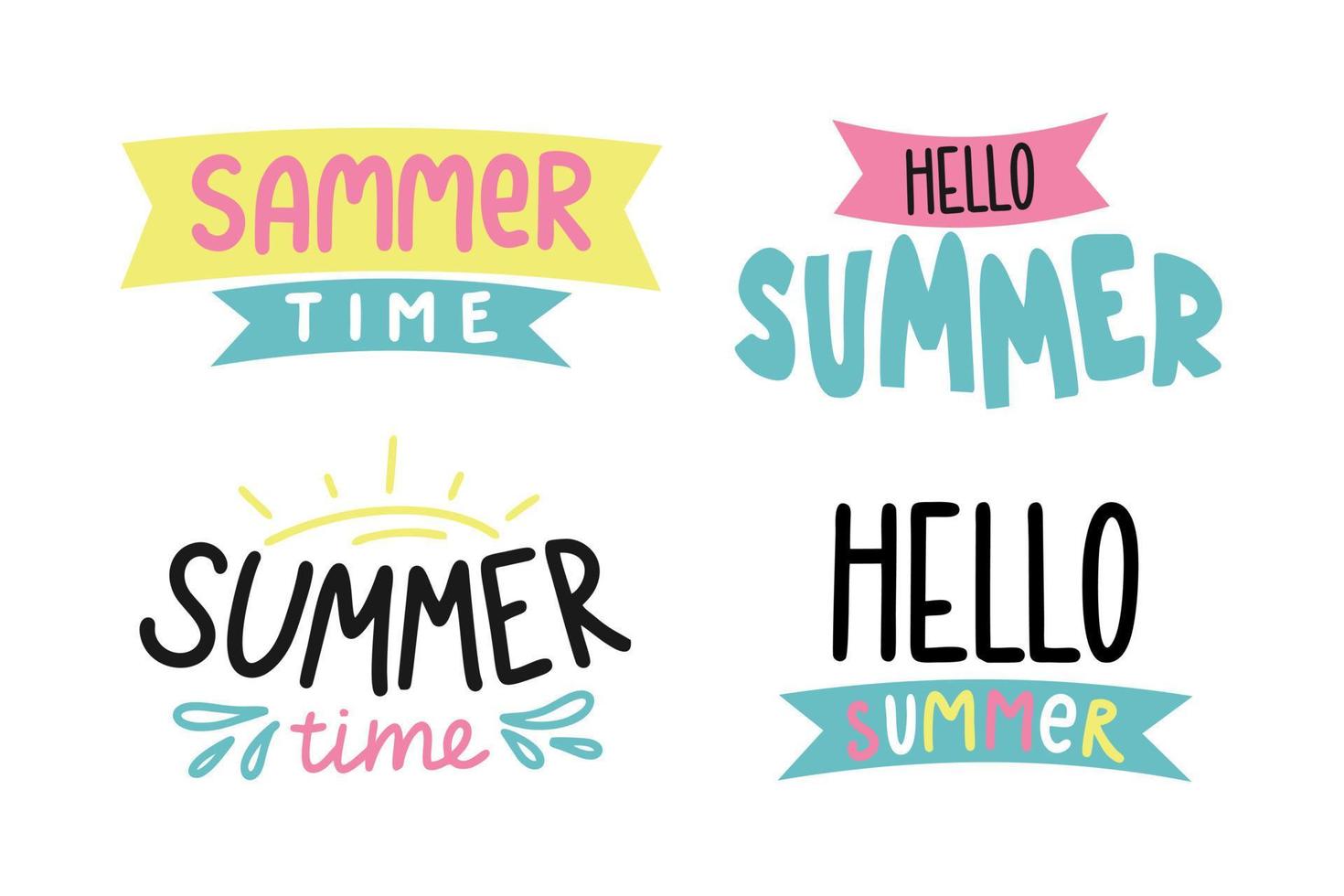 Lettering Hello Summer set on white background Summer banner greeting card Vector illustration in flat style