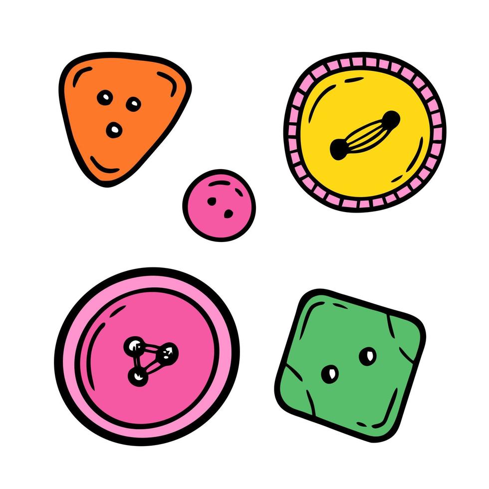 Buttons set. Hand made needlework doodles Vector illustration on white background