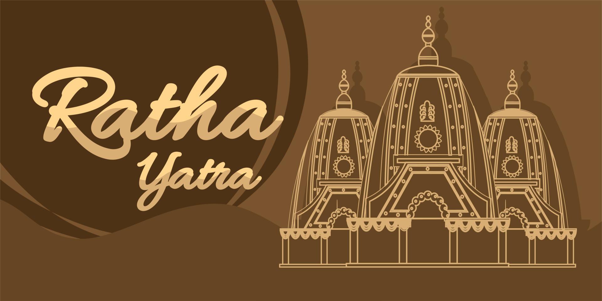 ratha yatra festival un carro con deidades de madera de jagannath, baladeva y subhadra. Ilustración de vector de tarjeta de felicitación de banner de vacaciones