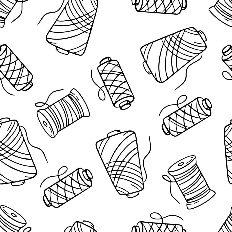 Pattern needlework sewing knitting black doodle on white background Vector illustration in doodle style