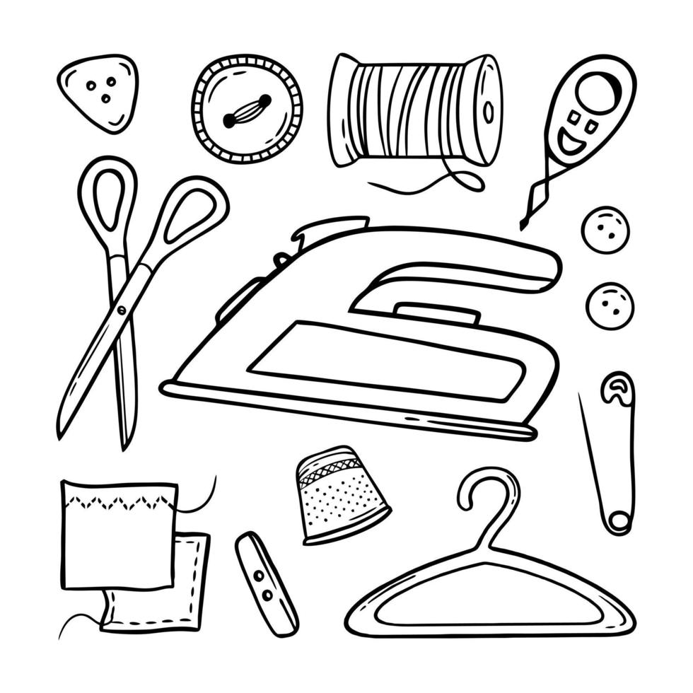 Needlework sewing knitting a large set of Hand made elements Vector illustration on a white background