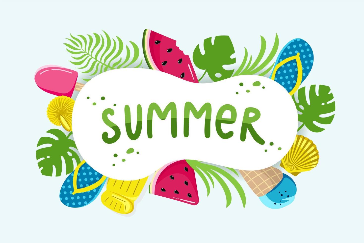 Summer background Website Header Vacation concept Colorful Horizontal postcard Vector illustration in flat style