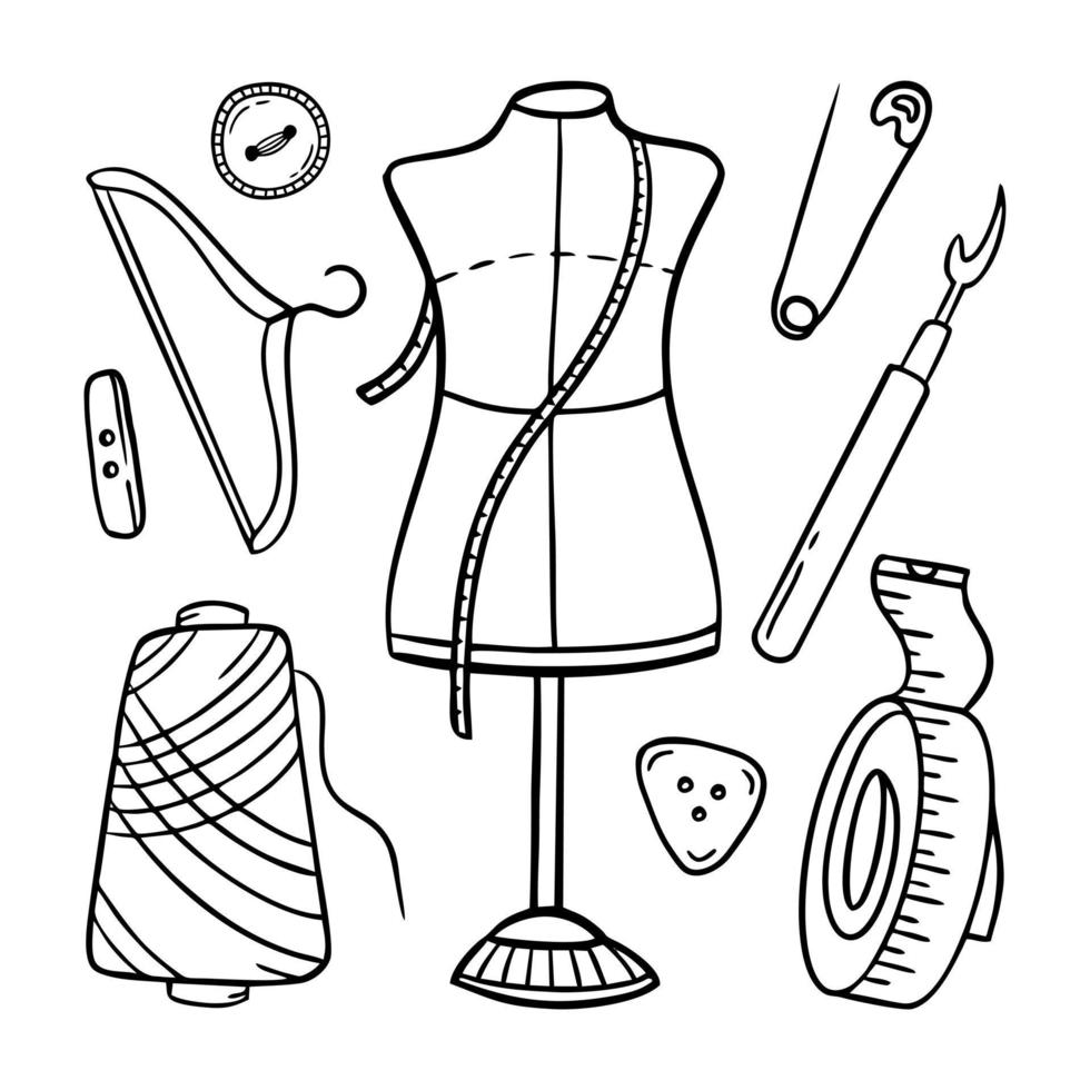 Needlework sewing knitting a large set of Hand made elements Vector illustration on a white background