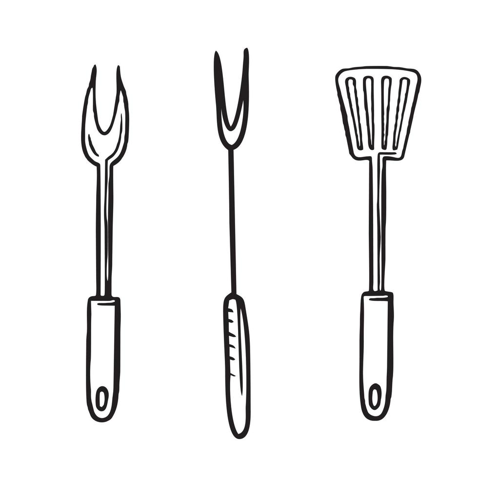 Barbecue appliances hand-drawn. Doodle kitchen accessories. Vector ...