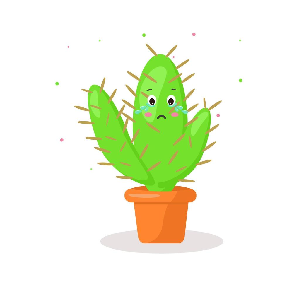 Carácter cactus en una olla kawaii emociones vector