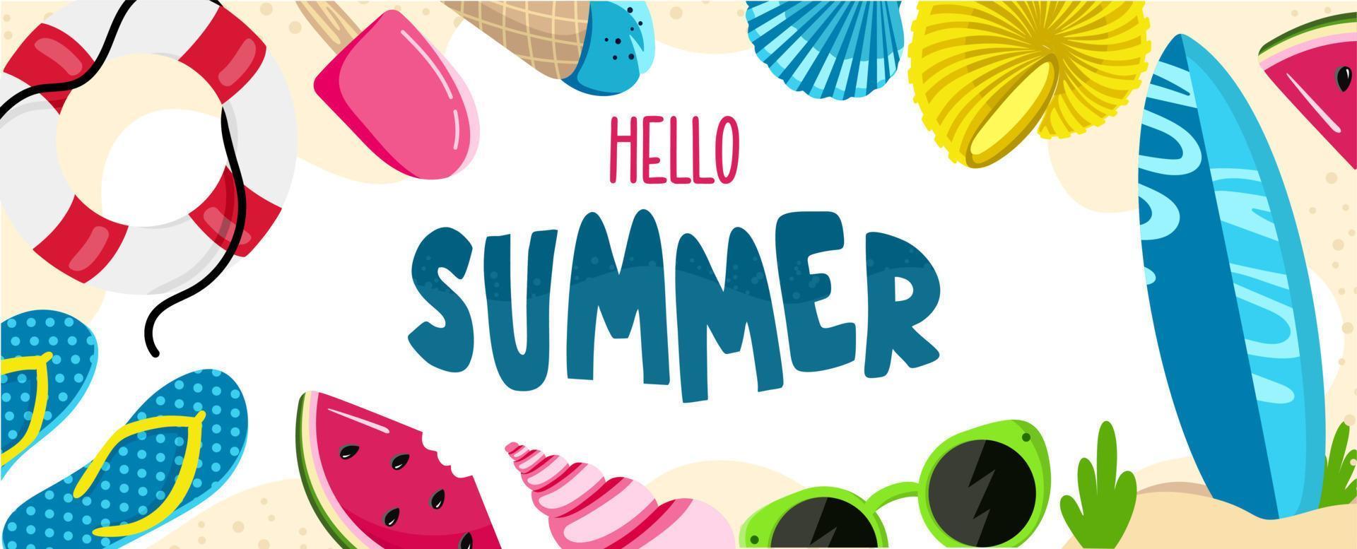 fondo de verano sitio web encabezado colorido horizontal postal banner vector ilustración en estilo plano