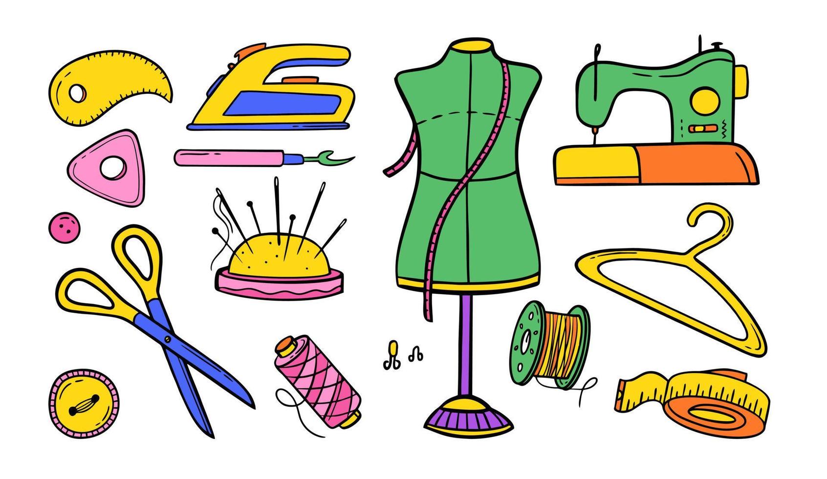 Set sewing tools and materials or elements Vector Image