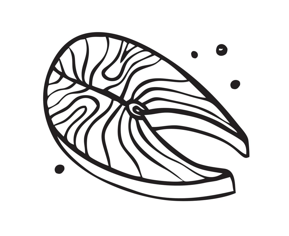 Fish steak barbecue grill hand-drawn. Restaurants cooking doodle. Vector illustration