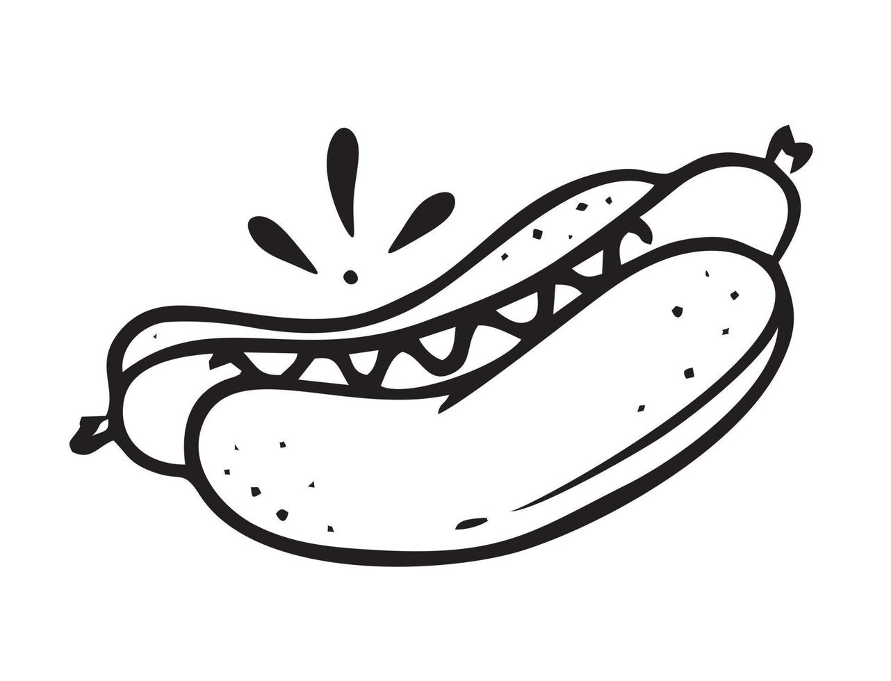 A hand-drawn hot dog. Restaurants cooking doodle. Vector illustration