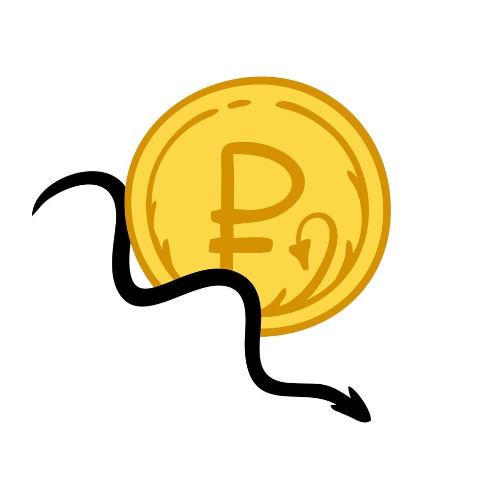 The Russian ruble growth and fall chart. Russian currency on a white background. Vector illustration of a doodle.