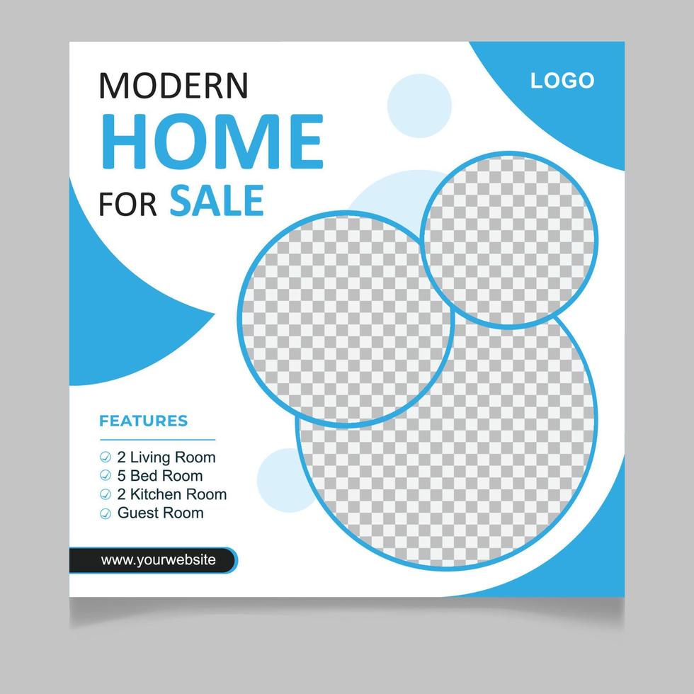 Modern home for sale social media post template vector