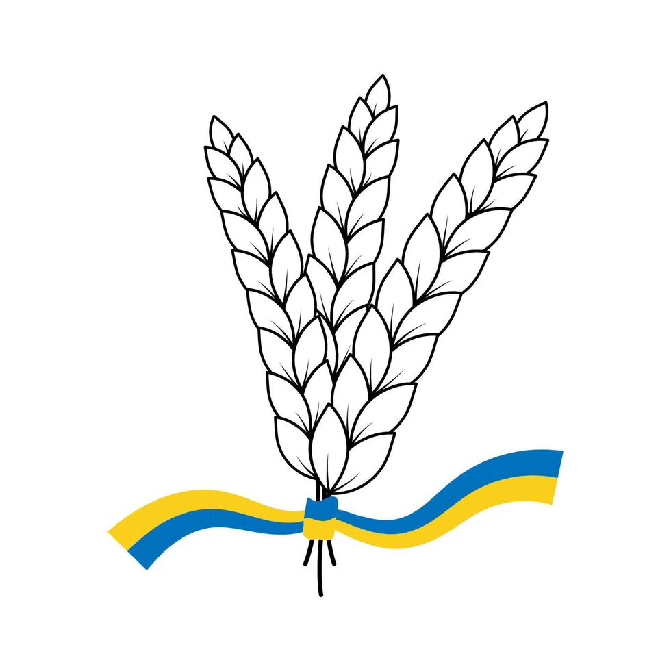 Ear of wheat with blue and yellow ribbon. Save Ukraine. Design element for sticker, banner, poster, card, print vector