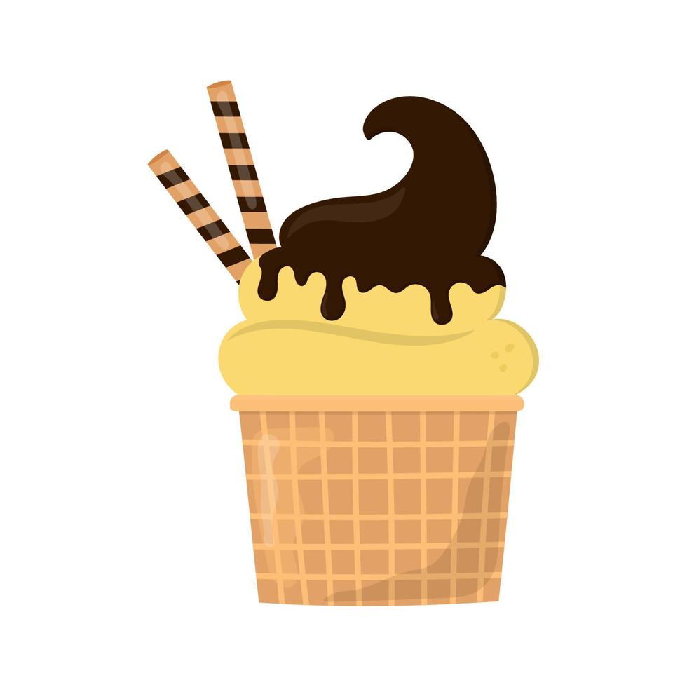 Hand drawn ice cream with chocolate topping. Can be used for poster, print, cards and clothes decoration, for food design and ice cream shop logo vector