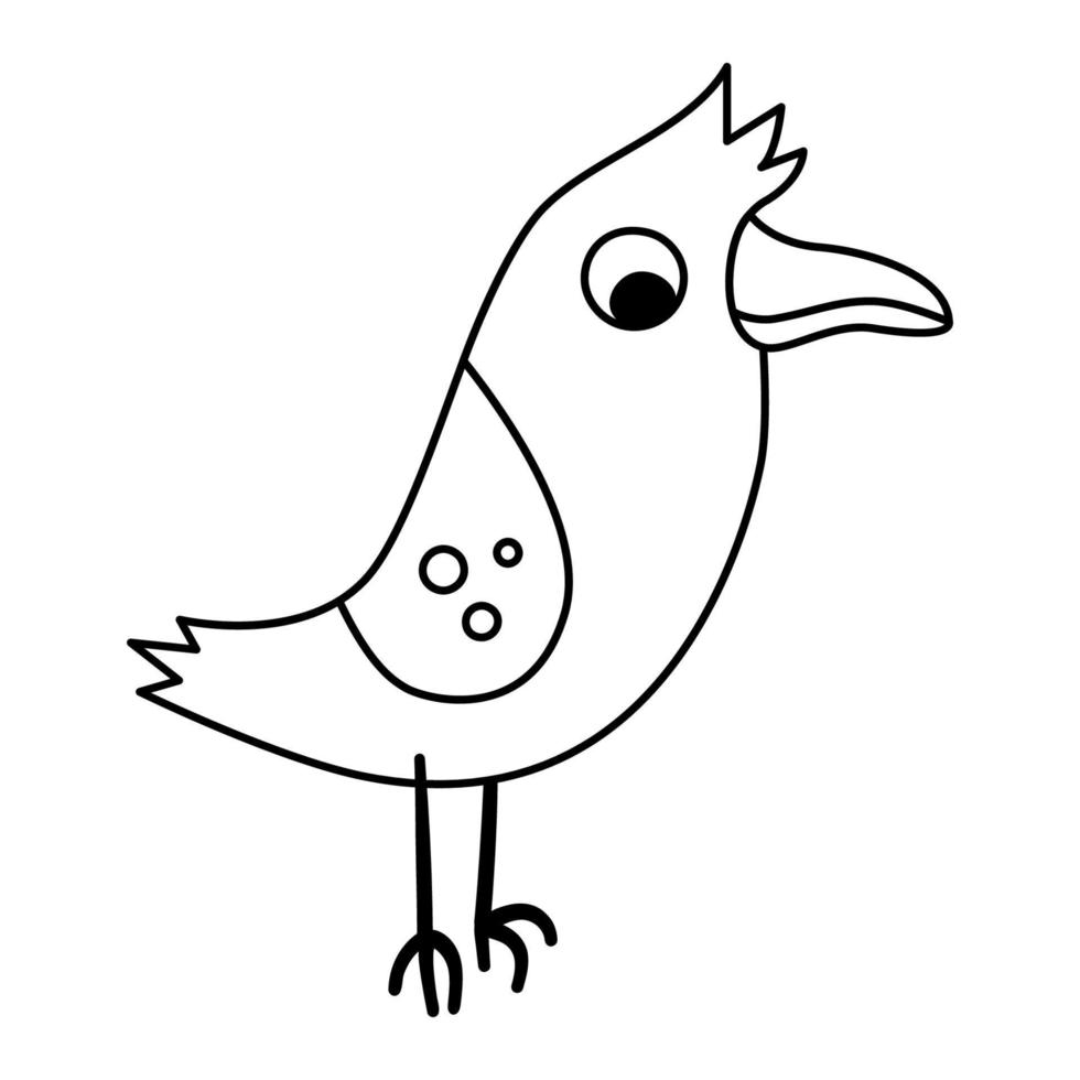 Vector black and white bird. Funny woodland or marine animal. Cute forest outline illustration for kids isolated on white background. Adorable seagull line icon