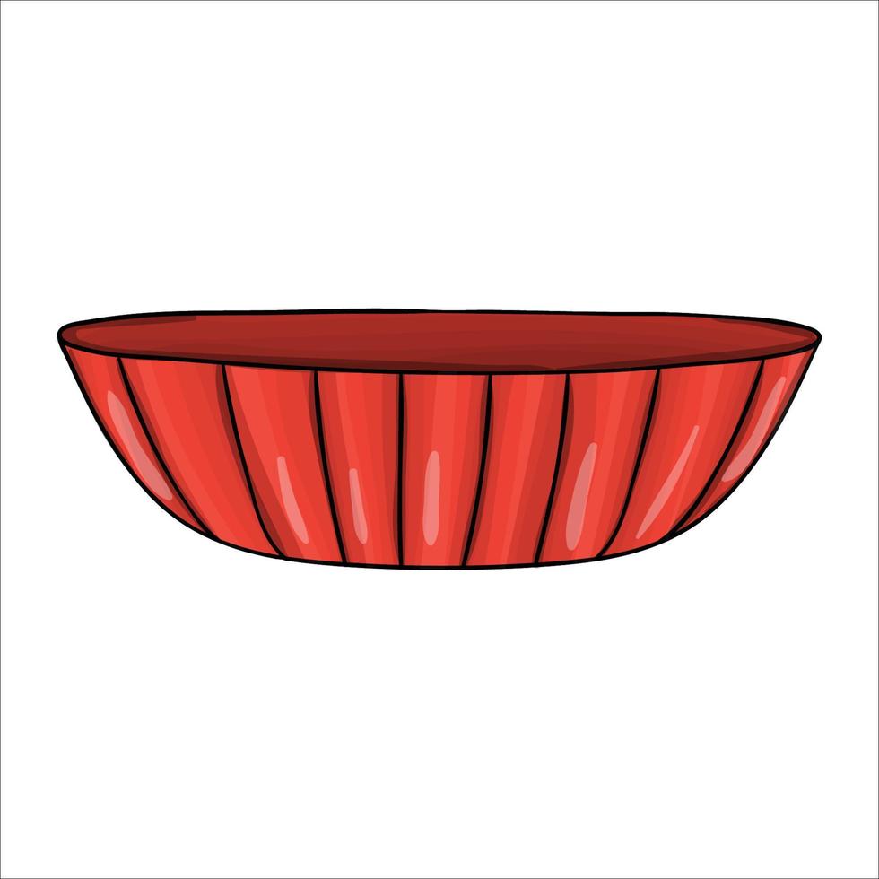 Vector red pie plate. Kitchen tool icon isolated on white background. Cartoon style cooking equipment. Crockery vector illustration