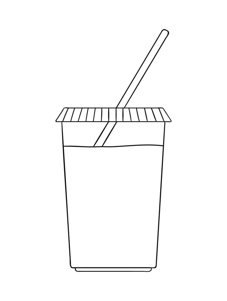 icono de paquete de yogur de línea vectorial. producto lácteo fresco orgánico dibujado a mano aislado sobre fondo blanco. ilustración de alimentos naturales. diseño de envases de yogur en blanco y negro. vector