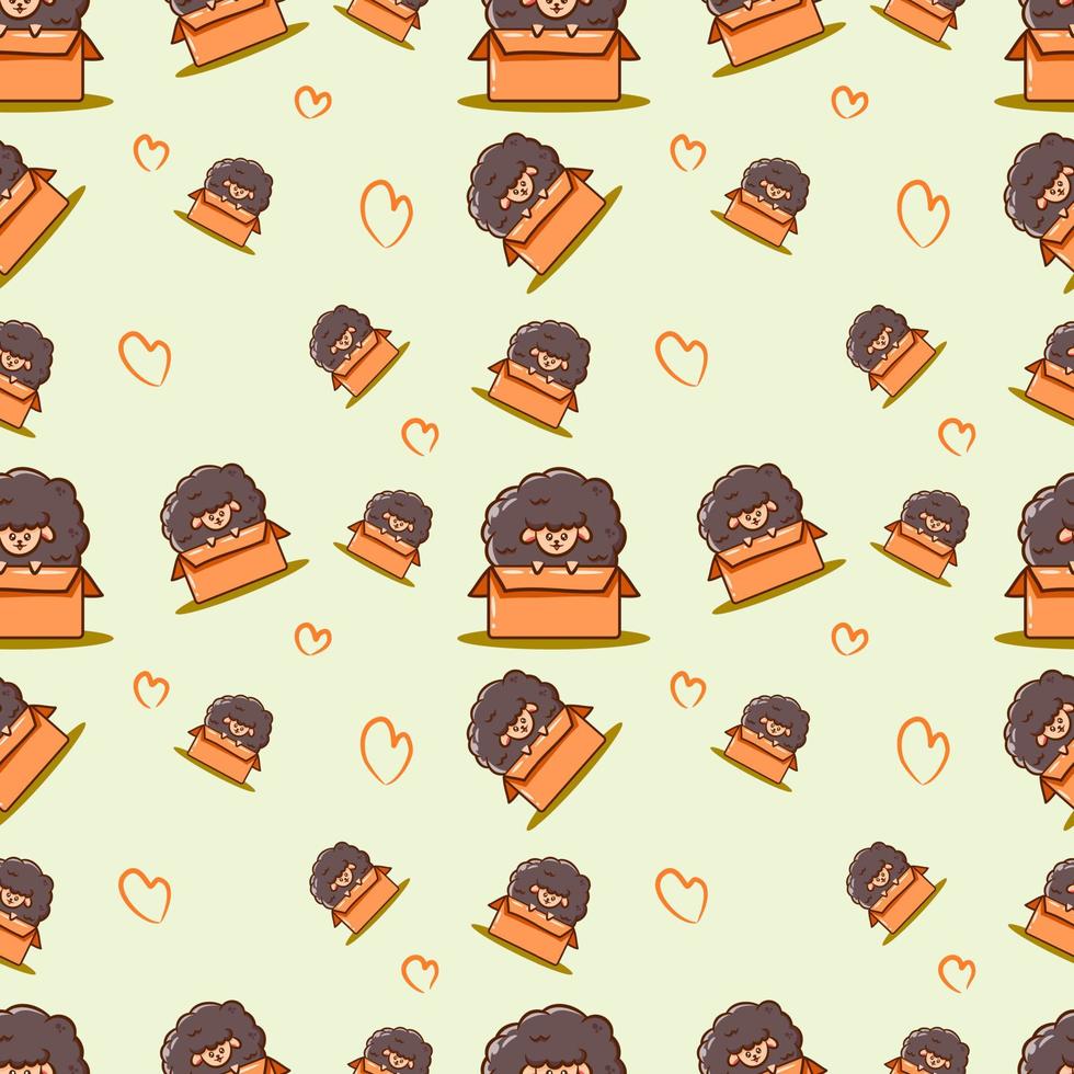 black cute sheep illustration in a cardboard seamless pattern vector