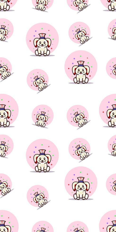 seamless pattern cute bunny wearing american hat vector