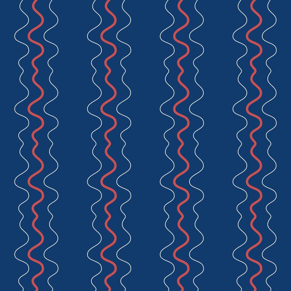 Red and white wave line on navy blue color background, Seamless pattern background. vector
