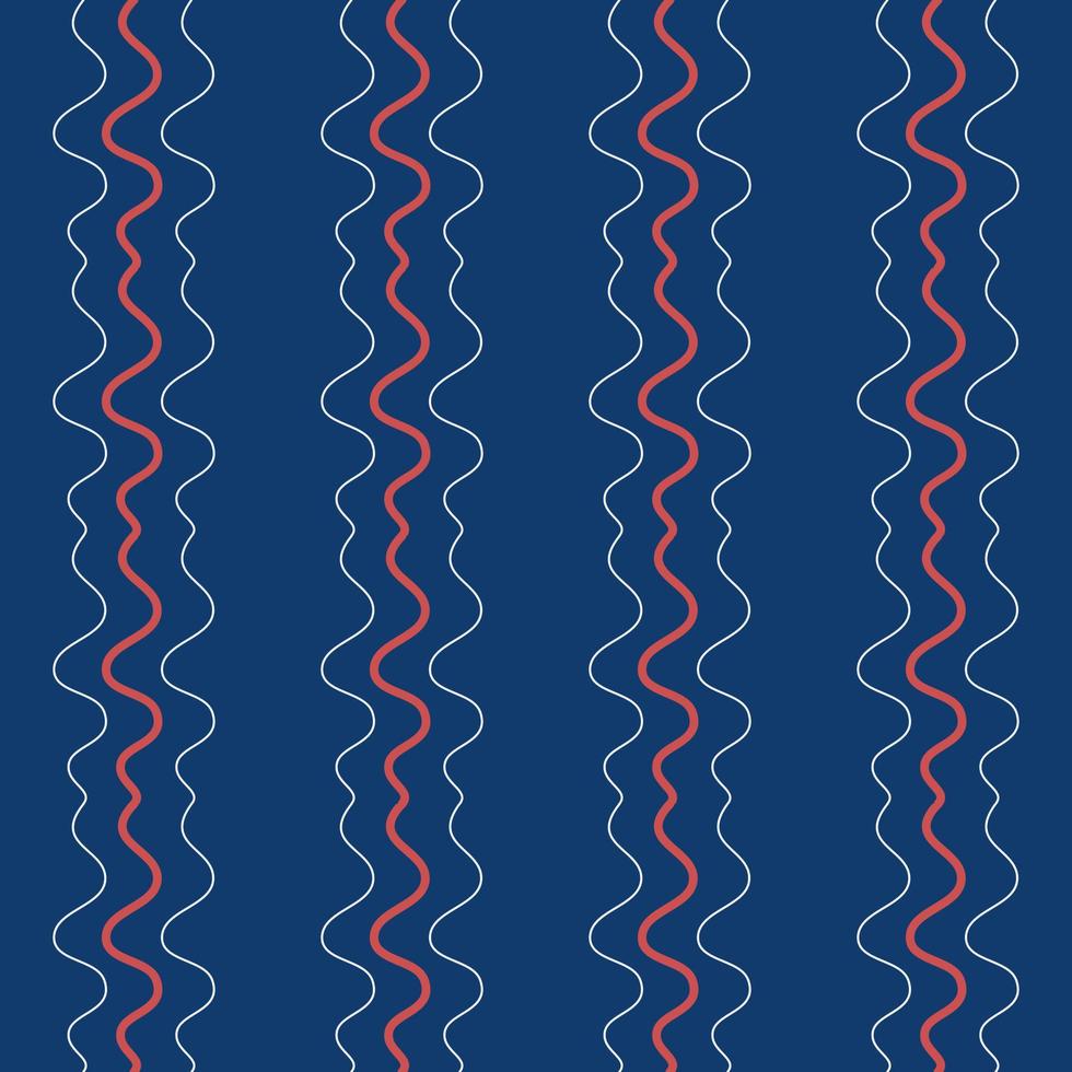 Red and white wave line on navy blue color background, Seamless pattern background. vector