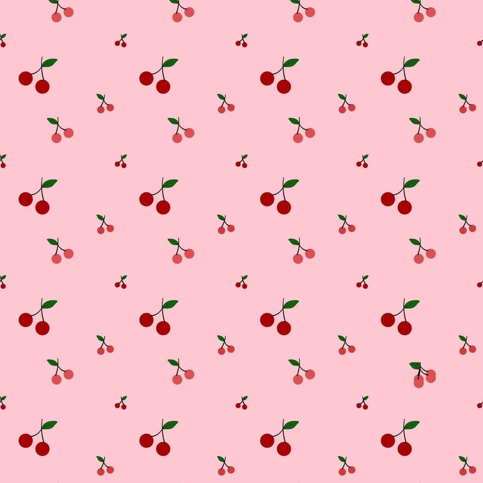 Cherries on pink background, seamless pattern for decoration. vector