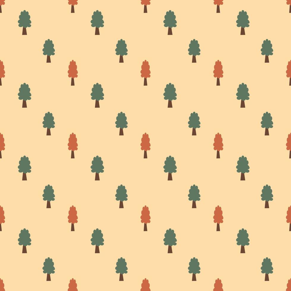 Seamless pattern of green and orange trees on yellow background. vector