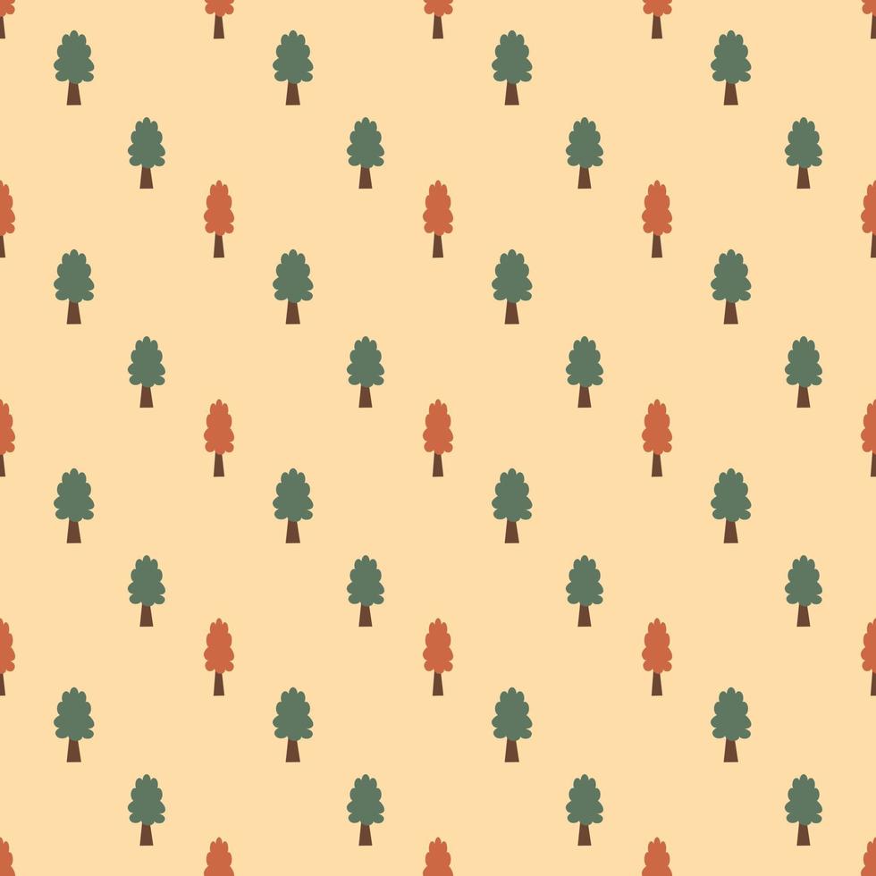 Seamless pattern of green and orange trees on yellow background. vector