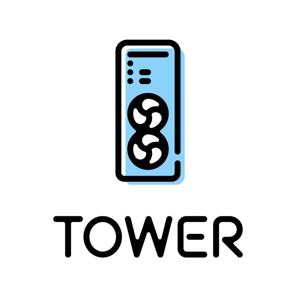 Tower case desktop computer product pictogram with text label vector