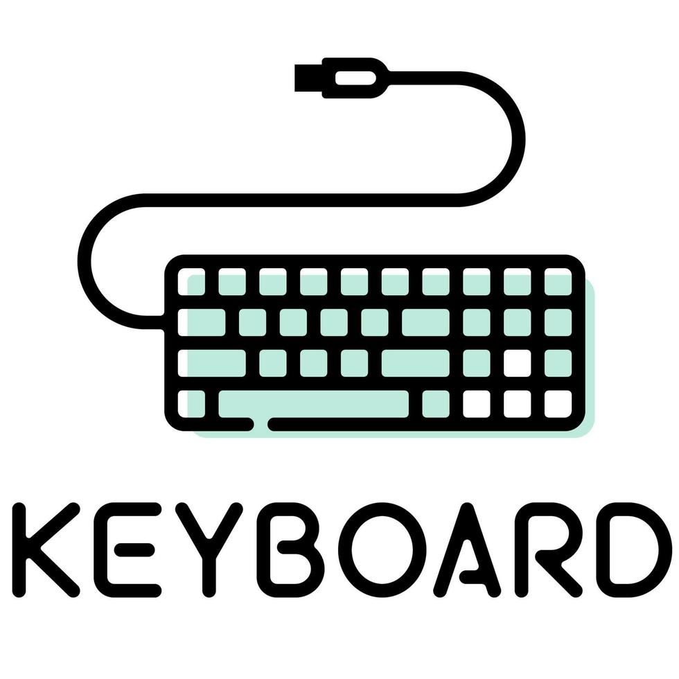 pictograma de teclado con cable con etiqueta de texto vector
