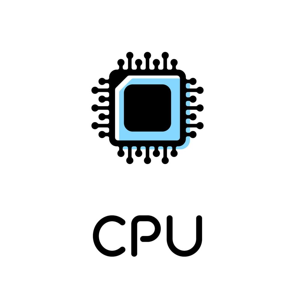 Processor computer component product pictogram with text label vector