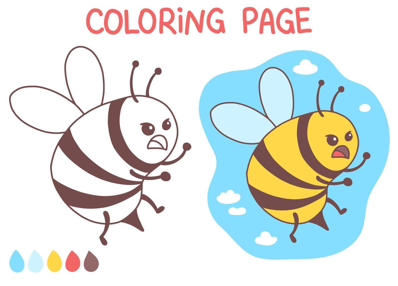 Bee coloring page funny and cute doodle vector illustration illustration