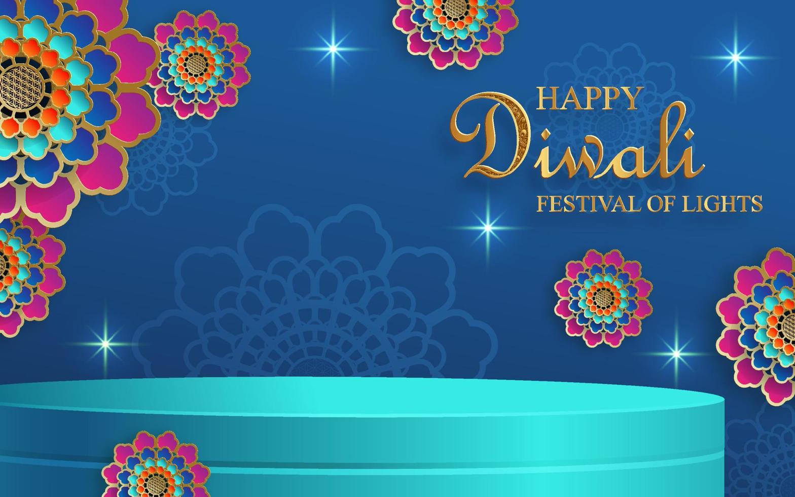 3d Podium round stage style, for Diwali, Deepavali or Dipavali, the Indian festival of lights with Diya lamp vector