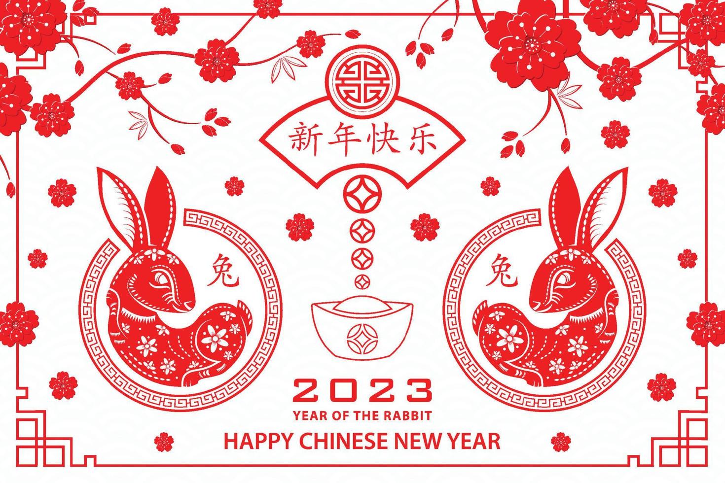 Happy Chinese new year 2023 Zodiac sign, year of the Rabbit vector