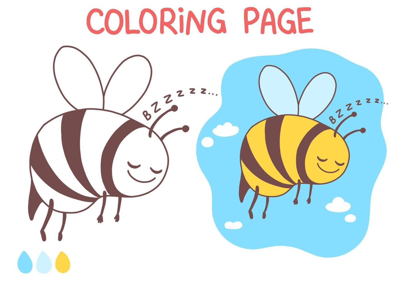 Bee coloring page funny and cute doodle vector illustration illustration