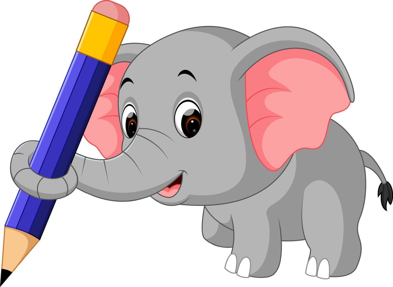 lindo elefante sosteniendo un lápiz vector