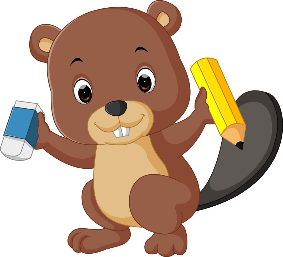 beaver holding pencil vector