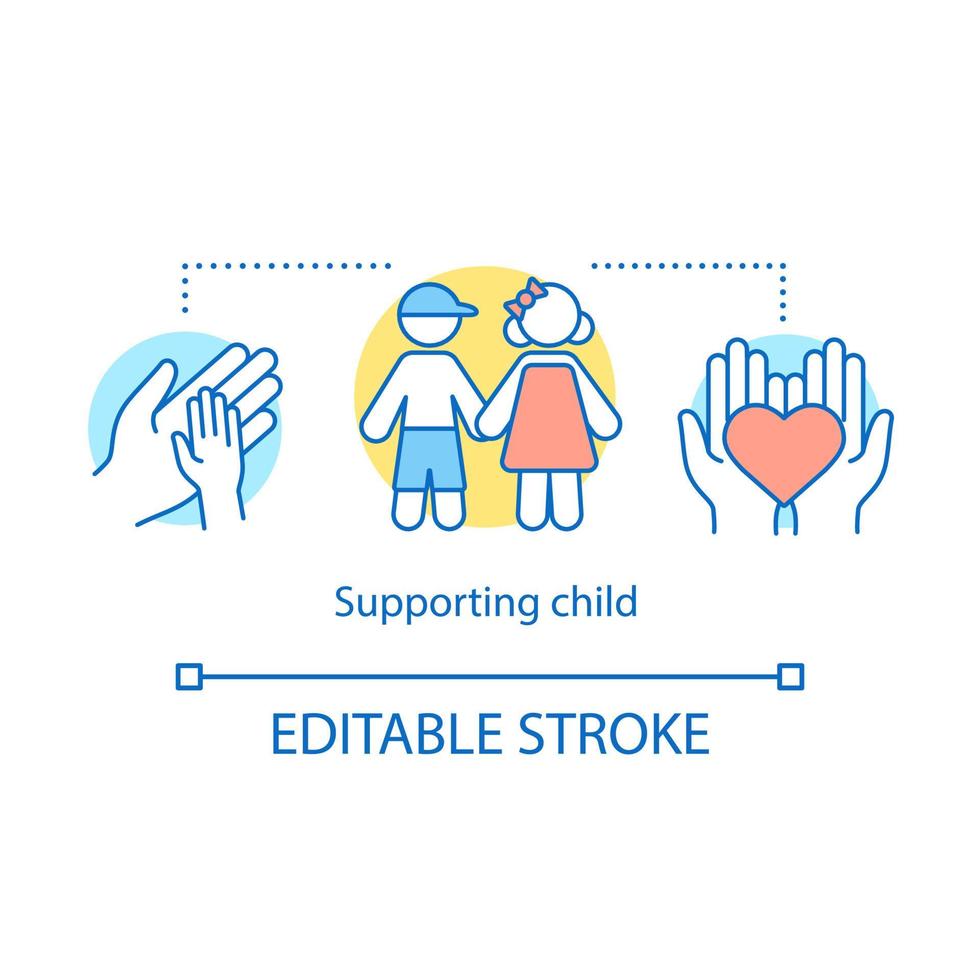 Supporting child concept icon. Childcare idea thin line illustration. Adoption, custody. Loving parents. Kids safety. Childrens rights protection. Vector isolated outline drawing. Editable stroke